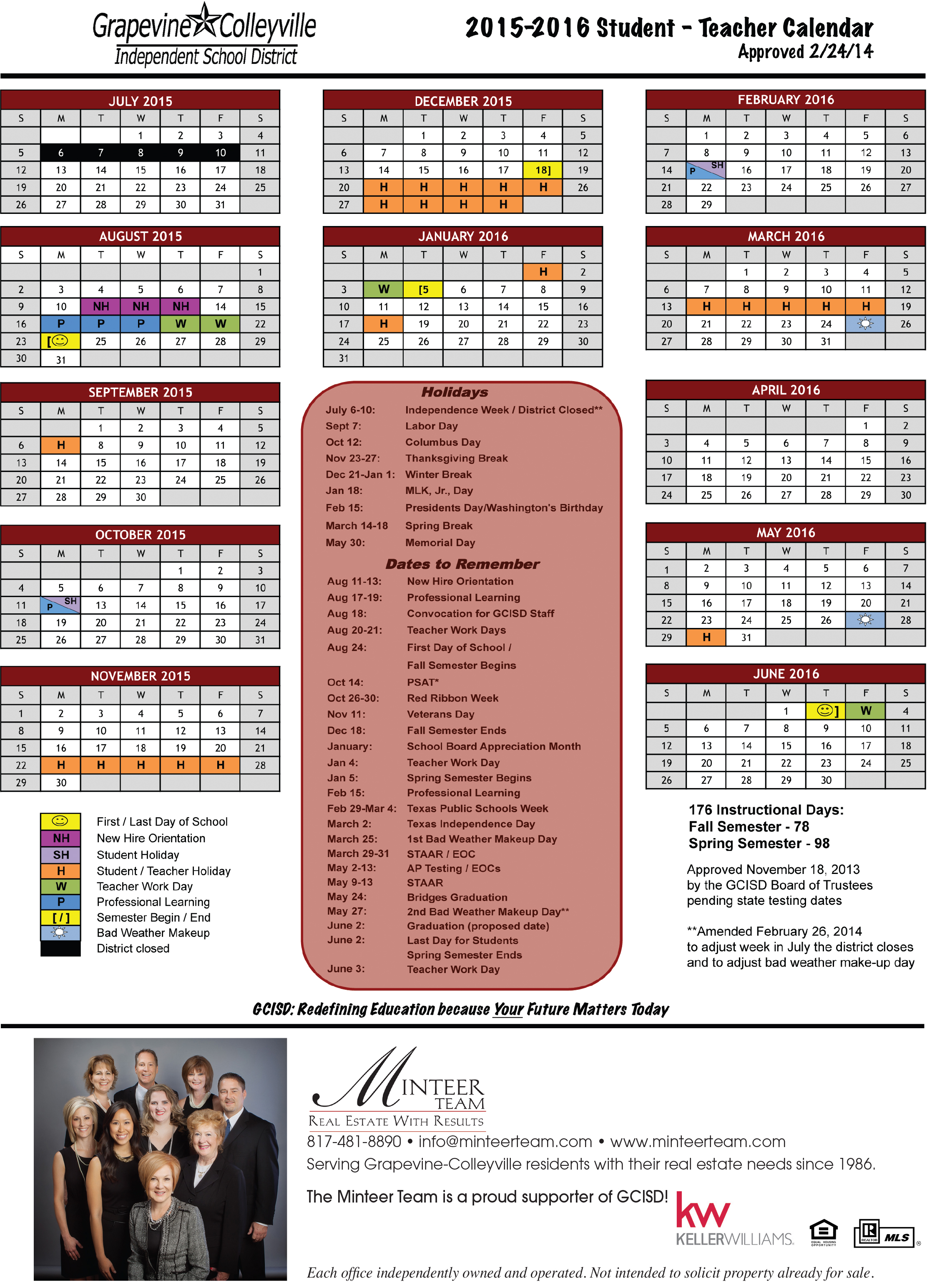 School Calendar For Gcisd 15 16 Minteer Real Estate Team